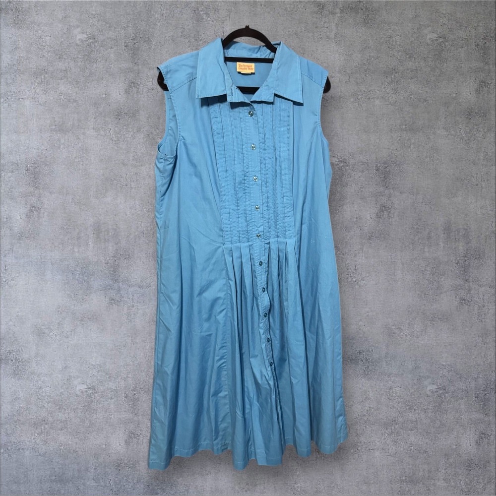 Vermont Country Store Sleeveless Collared Pleated Pullover Blue Dress 2X GTbB4